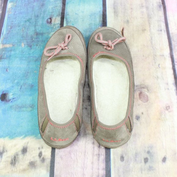 LL Bean Hearthside Brown Suede Fleece Lines Slippers Ballet Shoes 7 M - Picture 6 of 9
